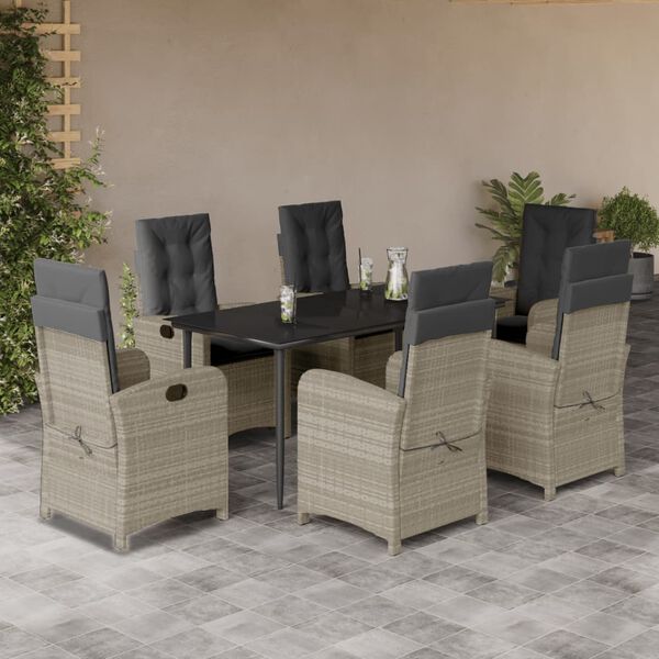 vidaXL 7-tlg. Garten-Essgruppe mit Kissen Hellgrau Poly Rattan