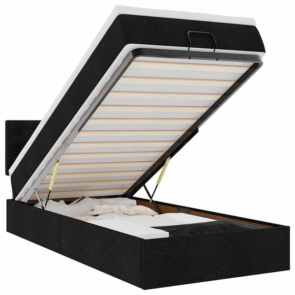 vidaXL Ottoman-Bett mit Matratze & LEDs Schwarz 90x200 cm Stoff