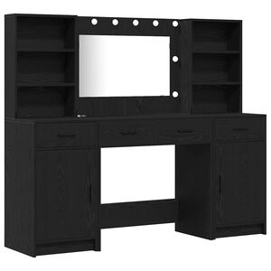 vidaXL Schminktischset mit LED 3 stk. Schwarz Eichen-Optik