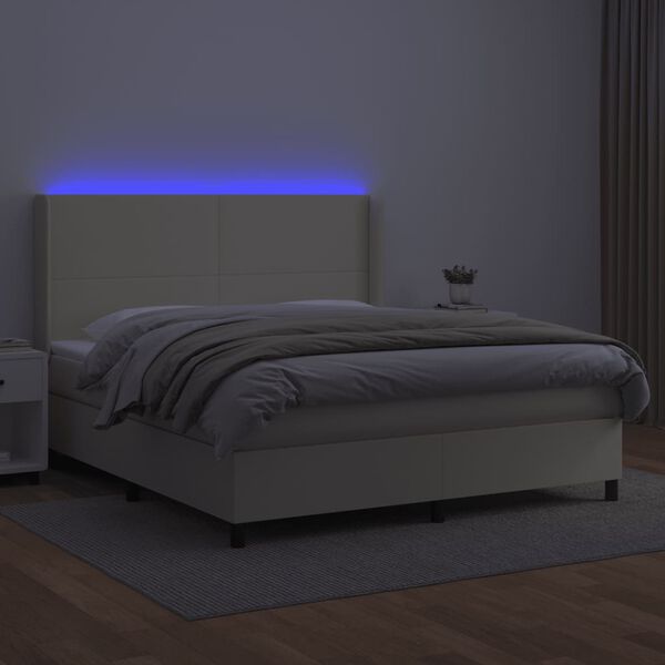 vidaXL Boxspringbett mit Matratze & LED Creme 180x200 cm Kunstleder