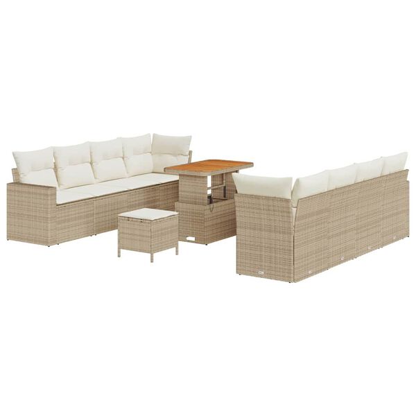 vidaXL Gartensofa-set mit Kissen 12 pcs Beige und Creme Poly-Rattan