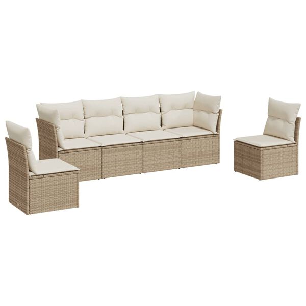 vidaXL 6-tlg. Garten-Sofagarnitur mit Kissen Beige Poly Rattan