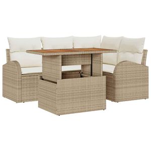 vidaXL Garten-Sofa-Set mit Speicher 5 pcs Beige Poly Rattan
