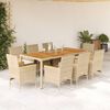 vidaXL 9-tlg. Garten-Essgruppe mit Kissen Beige Poly Rattan Akazie