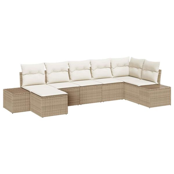 vidaXL Garten-Sofa-Set mit Kissen mit Speicher 7 pcs Beige Poly-Rattan