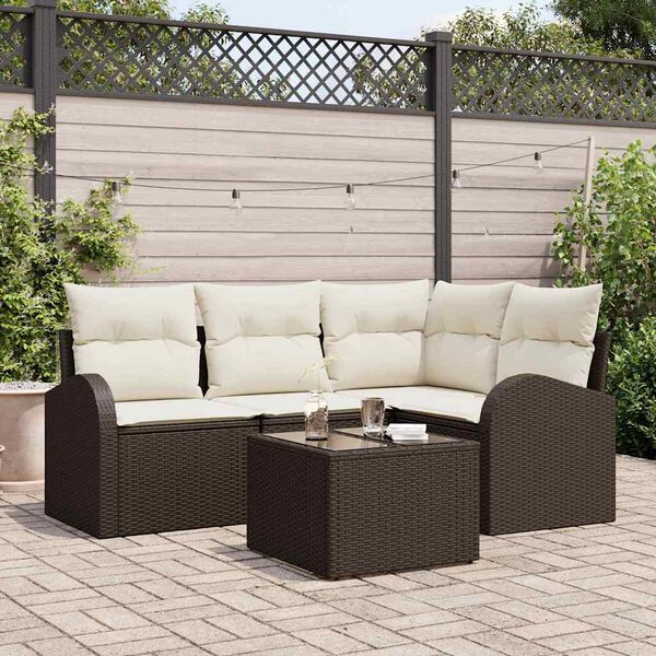 vidaXL Gartensofa-set mit Kissen 5 pcs Braun und Wei&szlig; Poly-Rattan