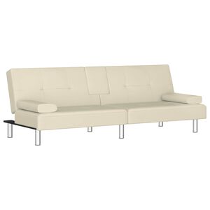 vidaXL Schlafsofa mit Getr&auml;nkehaltern Creme Kunstleder