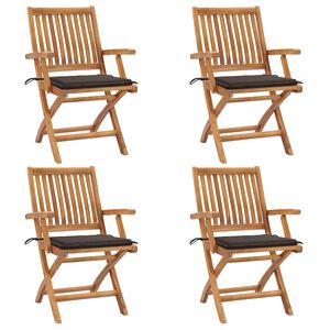 vidaXL Klappst&uuml;hle mit Kissen, 4-teilig, Massivholz Teakholz