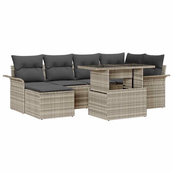vidaXL Garten-Sofa-Set mit Kissen 7 pcs Hellgrau Poly Rattan