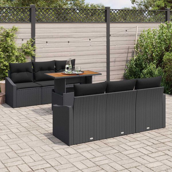 vidaXL Garten-Sofa-Set mit Speicher 7 pcs Schwarz Poly Rattan