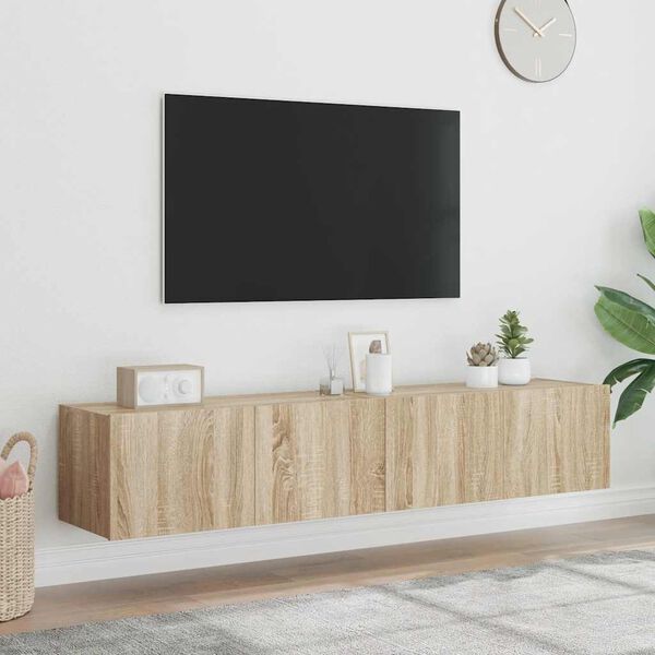 vidaXL TV-Wandschr&auml;nke mit LED-Leuchten 2 Stk. Sonoma-Eiche 80x35x31cm