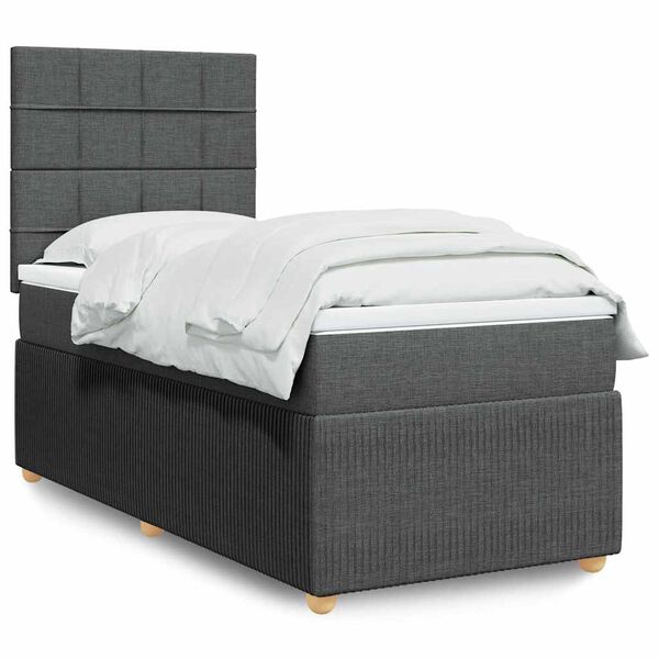vidaXL Boxspringbett mit Matratze Dunkelgrau 100x200 cm Stoff