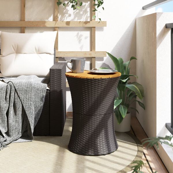 vidaXL Garten-Beistelltisch Trommelform Schwarz Poly Rattan Massivholz