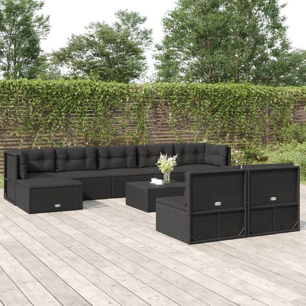 vidaXL 9-tlg. Garten-Lounge-Set mit Kissen Schwarz Poly Rattan