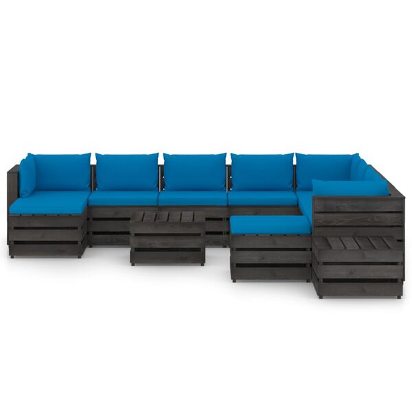 vidaXL 12-tlg. Garten-Lounge-Set mit Kissen Grau Impr&auml;gniertes Holz
