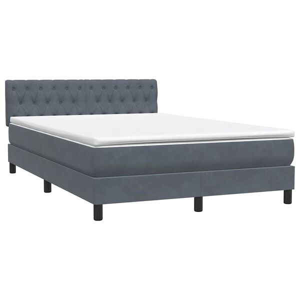 vidaXL Boxspringbett mit Matratze Dunkelgrau 140x220 cm Samt