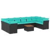 vidaXL 11-tlg. Garten-Sofagarnitur mit Kissen Schwarz Poly Rattan