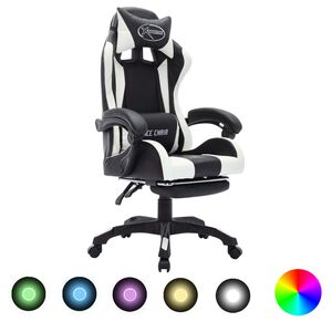 vidaXL Gaming-Stuhl mit RGB LED-Leuchten Wei&szlig; und Schwarz Kunstleder