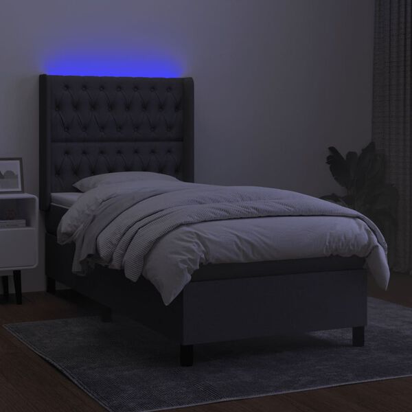 vidaXL Boxspringbett mit Matratze & LED Dunkelgrau 90x200 cm Stoff