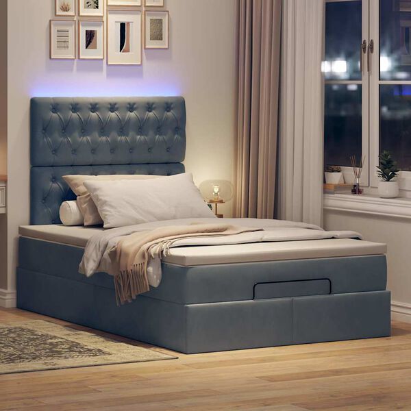 vidaXL Ottoman-Bett mit Matratzen & LEDs Dunkelgrau 120x200 cm Samt