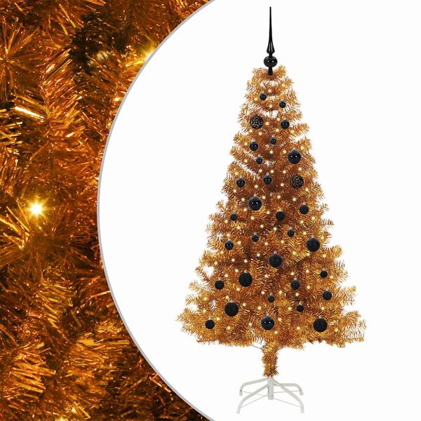 vidaXL Weihnachtsbaum mit 150 LEDs mit St&auml;nder Gold 150 cm PET