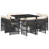 vidaXL 9-tlg. Garten-Essgruppe mit Kissen Schwarz Poly Rattan