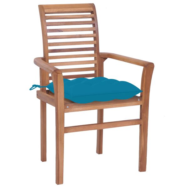 vidaXL Essstühle 4 Stk. mit Hellblauen Kissen Massivholz Teak