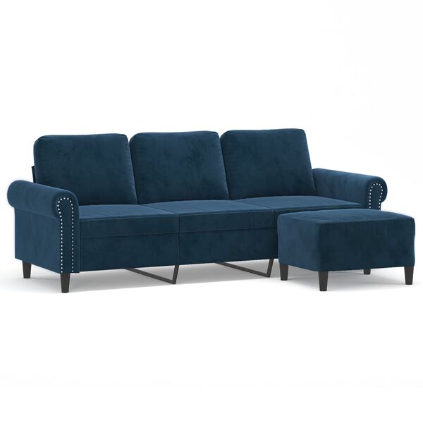 vidaXL 3-Sitzer-Sofa mit Hocker Blau 180 cm Samt