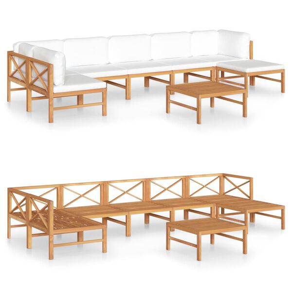 vidaXL 8-tlg. Garten-Lounge-Set mit Creme Kissen Massivholz Teak
