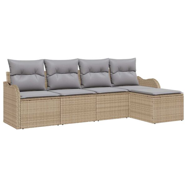 vidaXL Garten-Sofa-Set mit Kissen mit Speicher 5 pcs Beige Poly Rattan