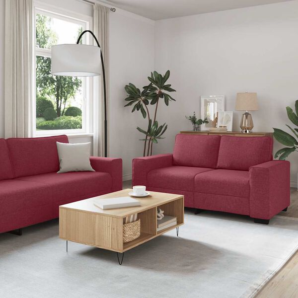 vidaXL 3-teiliges Sofa-Set mit Kissen, weinroter Stoff