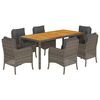 vidaXL 7-tlg. Garten-Essgruppe mit Kissen Grau Poly Rattan