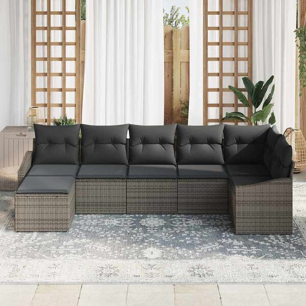 vidaXL Sofa Set mit Kissen 7 pcs Grau Poly Rattan