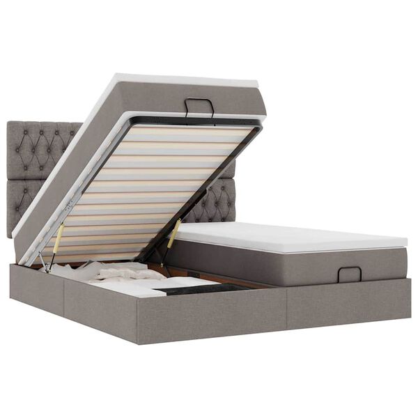 vidaXL Ottoman-Bett mit Matratzen & LEDs Taupe 200x200 cm Stoff