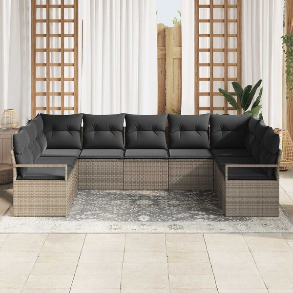 vidaXL Gartensofa-set mit Kissen mit Speicher 9 pcs Grau Poly-Rattan