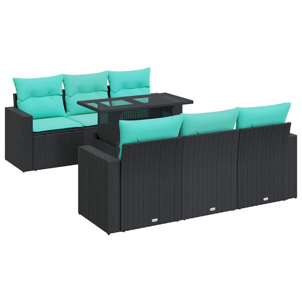 vidaXL 7-tlg. Garten-Sofagarnitur mit Kissen Schwarz Poly Rattan