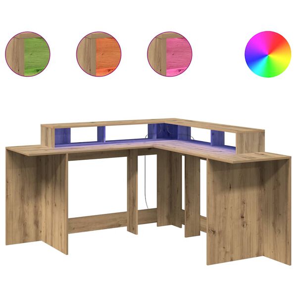 vidaXL LED-Schreibtisch Artisan-Eiche 152x152x91 Holzwerkstoff