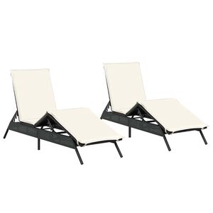 vidaXL Sonnenliegen mit Auflagen 2 Stk. Schwarz Poly Rattan