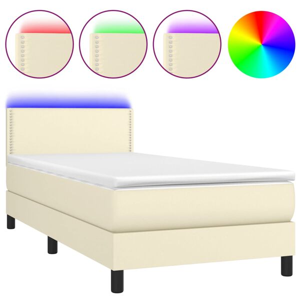 vidaXL Boxspringbett mit Matratze & LED Creme 100x200 cm Kunstleder