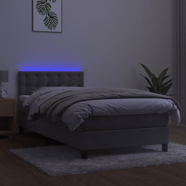 vidaXL Boxspringbett mit Matratze & LED Hellgrau 80x200 cm Samt