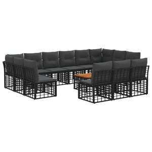 vidaXL Outdoor-Sofagarnitur 14 pcs Schwarz und Dunkelgrau Polyester
