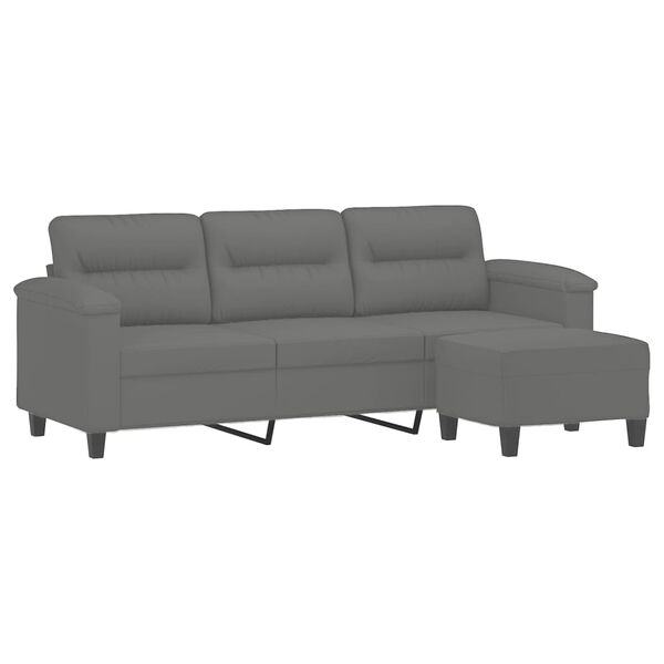 vidaXL 3-Sitzer-Sofa mit Hocker Dunkelgrau 180 cm Mikrofasergewebe