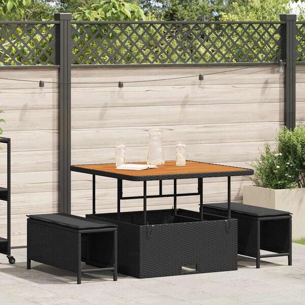 vidaXL Garten Essgruppe Schwarz Poly Rattan