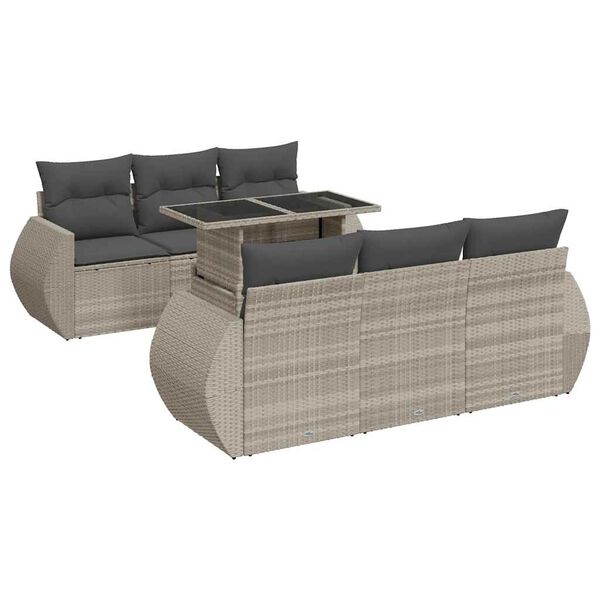 vidaXL 7-tlg. Garten-Sofagarnitur mit Kissen Hellgrau Poly Rattan