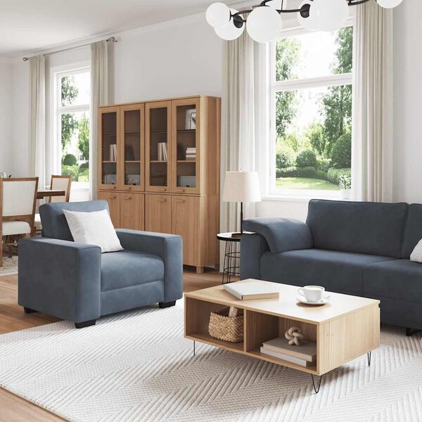 vidaXL 3-tlg. Sofagarnitur mit Kissen Dunkelgrau Samt