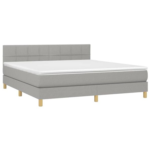 vidaXL Boxspringbett mit Matratze & LED Hellgrau 180x200 cm Stoff
