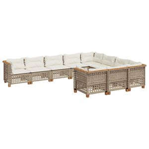 vidaXL 10-tlg. Garten-Sofagarnitur mit Kissen Beige Poly Rattan