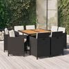 vidaXL 9-tlg. Garten-Essgruppe mit Kissen Poly Rattan Schwarz