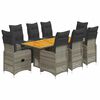 vidaXL 9-tlg. Garten-Bistro-Set mit Kissen Grau Poly Rattan