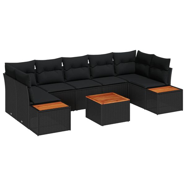 vidaXL Garten-Sofa-Set mit Kissen 8 pcs Schwarz Poly Rattan